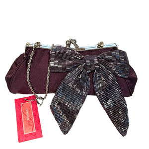 Expressions NYC Evening Bag with Large Bow Silver Chain Strap Clasp Closure NWT